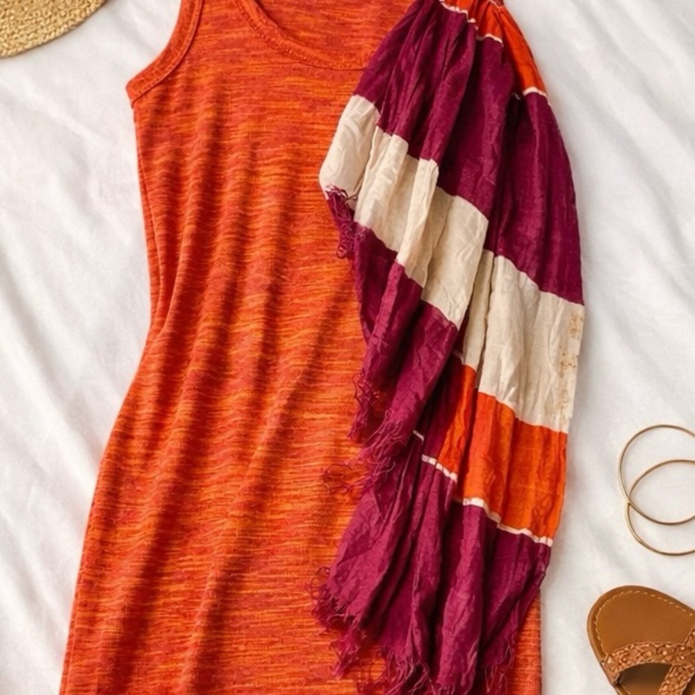 LOFT Orange Space Dye Sleeveless Maxi Dress Size Medium - Picture 7 of 7
